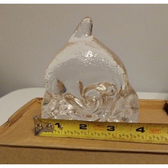 Vintage Y2K Partylite Dolphin Tealight Candle Holder Etched Glass Heavy Decor - Picture 8 of 8